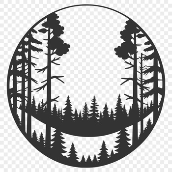 A detailed illustration of various trees in a forest setting.