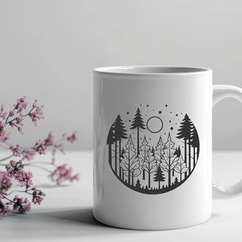 A detailed illustration of a dense forest with tall trees, suitable for vector art and design projects.