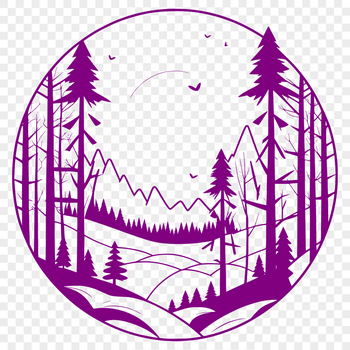 A detailed illustration of a dense forest with various types of trees and foliage.