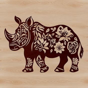 A high-quality vector illustration of a rhino in its natural habitat.