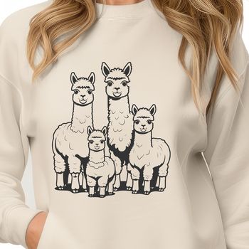 An illustration of a friendly South American camelid alpaca in a neutral pose.