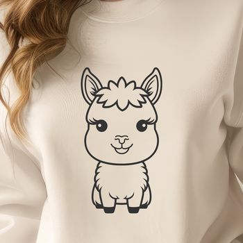 An illustration of a South American camelid alpaca in a neutral pose.
