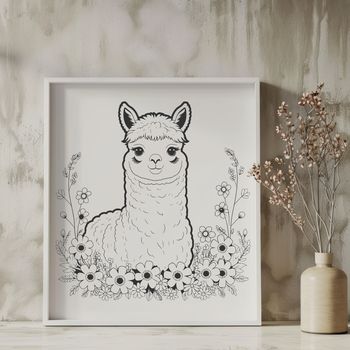 An illustration of a South American camelid animal with soft woolly fleece.
