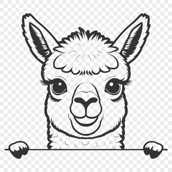 A simple vector illustration of a South American alpaca peeking out from behind a tree, suitable for various applications.