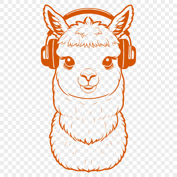 A digital illustration of a South American camelid wearing headphones.