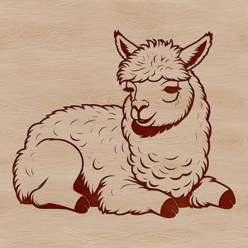 SVG illustration of a sleeping alpaca in a natural environment.