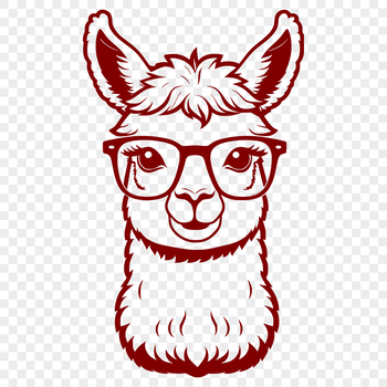 A South American camelid wearing eyeglasses, depicted in a digital vector format.