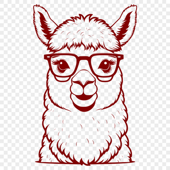 A vector graphic representation of a friendly alpaca in a natural setting.