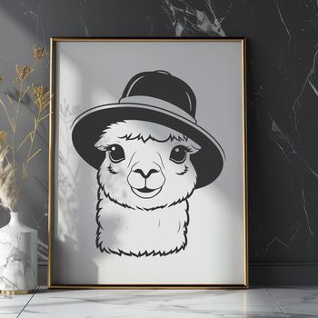 A cartoon alpaca wearing a hat, suitable for vector design projects.
