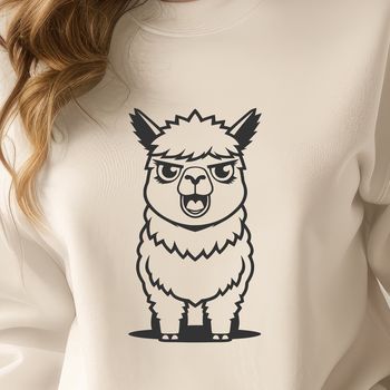 Cartoon alpaca graphic designed as a cuttable SVG file.