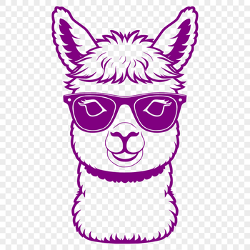 An illustration of a stylized alpaca wearing sunglasses, suitable for clip art purposes.