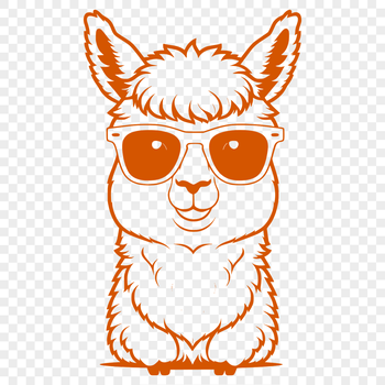 A cartoon alpaca wearing trendy sunglasses in a simple, flat design.