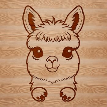An illustration of a standing alpaca with a fuzzy coat and long neck.