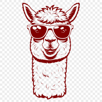 An alpaca wearing sunglasses in a relaxed pose.