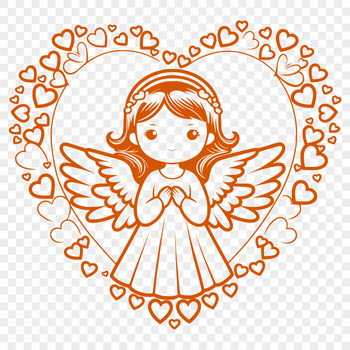 A stylized illustration of an angel with outstretched wings, symbolizing love and devotion.