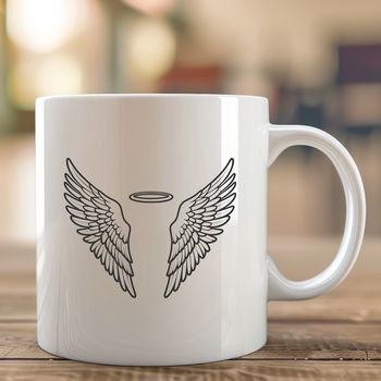 SVG illustration of a pair of angel wings with intricate details and subtle shading.