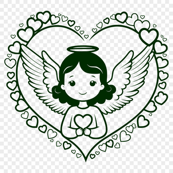 An illustration of a winged angel figure with outstretched arms, conveying love and affection.