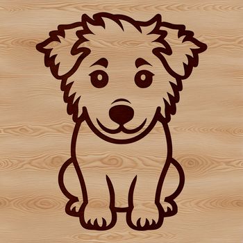 A simple line drawing of an adult Australian Shepherd dog sitting on the floor.