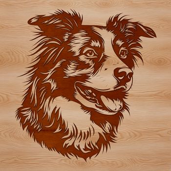 A high-quality digital illustration of an Australian Shepherd dog's head with detailed features and fur texture.