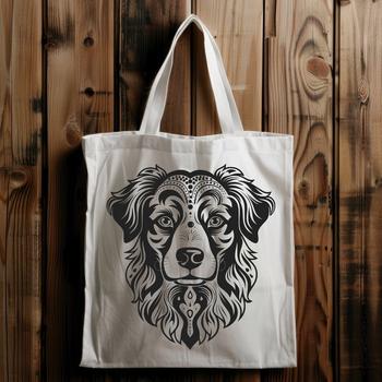 A vector illustration of a head-on portrait of an Australian Shepherd dog breed.