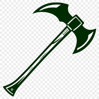 A close-up illustration of a traditional axe head with a curved blade and handle.