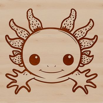 Illustrated axolotl salamander with distinctive head features and aquatic-inspired design.