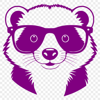 A cartoon illustration of a badger wearing glasses, featuring a stylized animal face with spectacles.