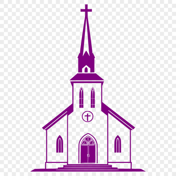 An illustration of a traditional Baptist church with a simple design.