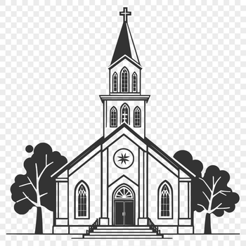 A stylized illustration of a traditional Baptist church architecture.