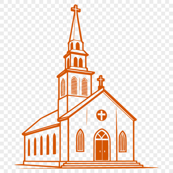 A stylized illustration of a Baptist church building with a simple design.