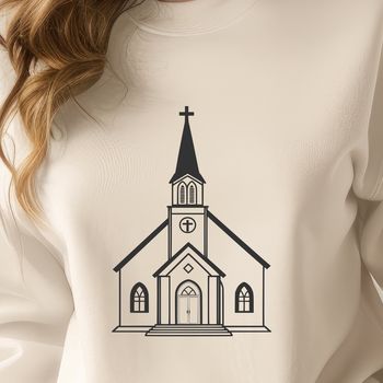 A simple Baptist church exterior with a white steeple and Gothic-style architecture.