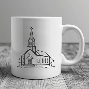 An SVG graphic representation of a classic Baptist church architecture featuring a symmetrical facade.