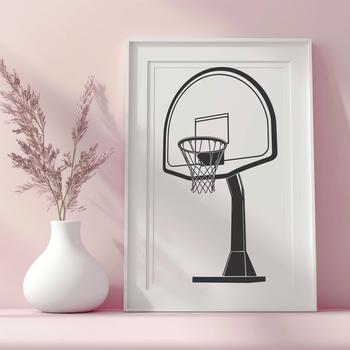A 2D representation of a basketball with a circular shape and a textured surface.
