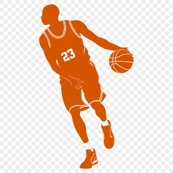 A male basketball player in mid-action, depicted as a vector graphic.