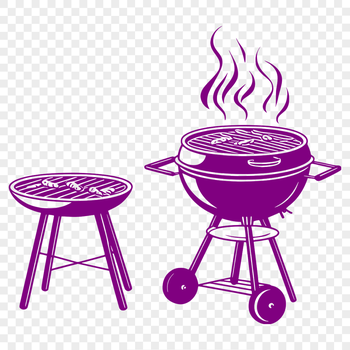 An illustration of a BBQ grill with utensils and food ready to be cooked.