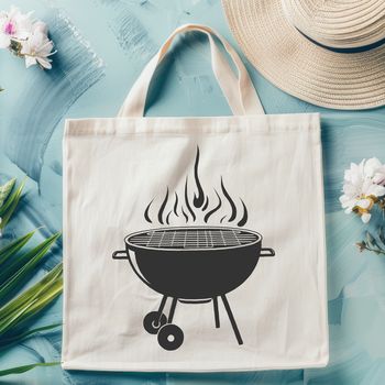 A vector illustration of a barbecue grill with cooking food, suitable for digital design.