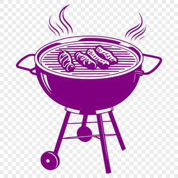 A digital illustration of a barbecue setup with a grill and cooking utensils.