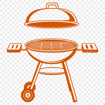 A vector illustration of a backyard BBQ setup with grill and cooking utensils.