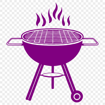 Illustrated illustration of a BBQ grill with food cooking on the grates.