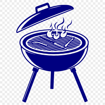 A stylized illustration of a barbecue grill with sizzling food, suitable for cutting out as clip art.