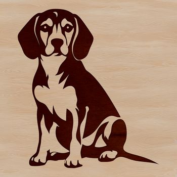A small breed dog sitting on the floor, illustration style.
