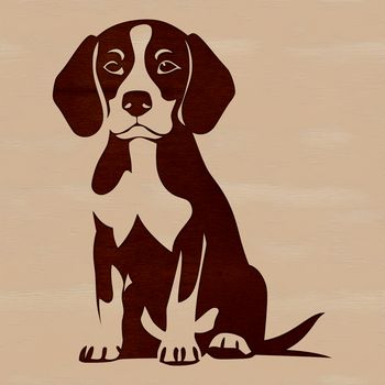 A dog breed outline of a Beagle in a seated position.