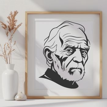 A detailed illustration of a mature adult male with facial hair.