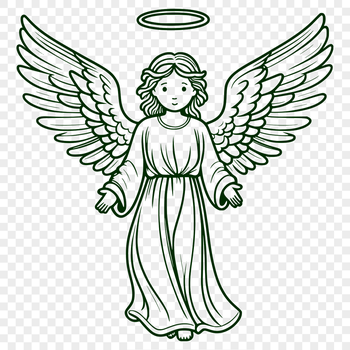 A minimalist illustration of a winged angel figure with gentle features.