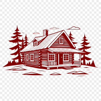 A simple, detailed illustration of a cozy cabin with a rustic wooden exterior and a sloping roof.