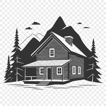 A minimalist design element featuring a stylized cabin in a single color, ideal for digital projects and designs.