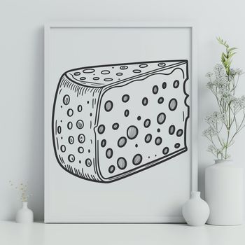 A digital illustration of a wedge-shaped cheese with smooth edges.