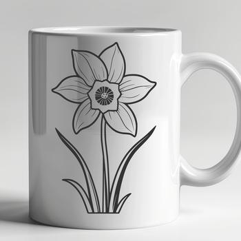 A single white daffodil flower with bright yellow trumpet-shaped petals and green stem, suitable for vector design projects.