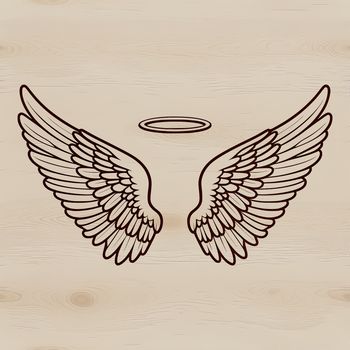 Vector illustration of a pair of angel wings in flight, suitable for various digital design applications.