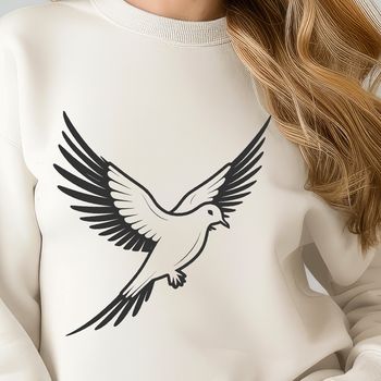 A simple, high-quality illustration of a white dove perched on a branch.